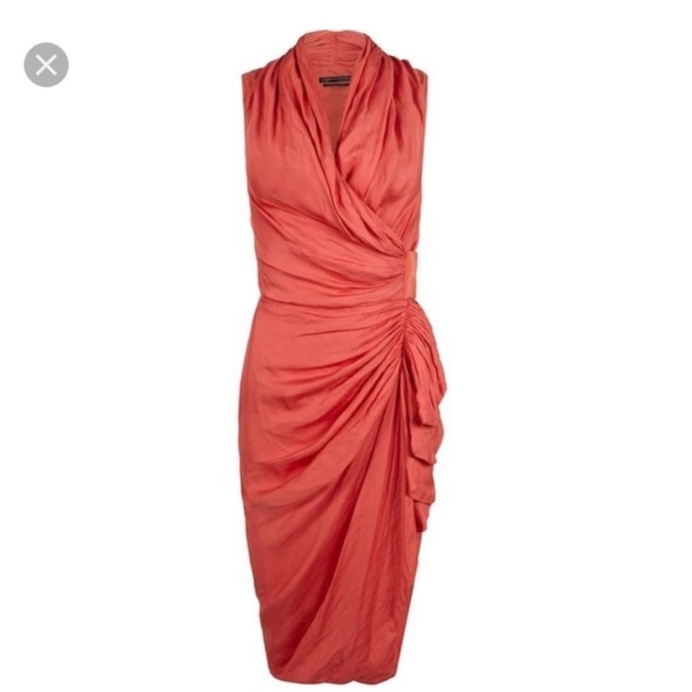 All Saints Cancity Coral Silk Wrap Sleeveless Dress Size US6